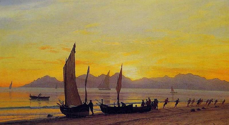 Albert Bierstadt Boats Ashore at Sunset Spain oil painting art